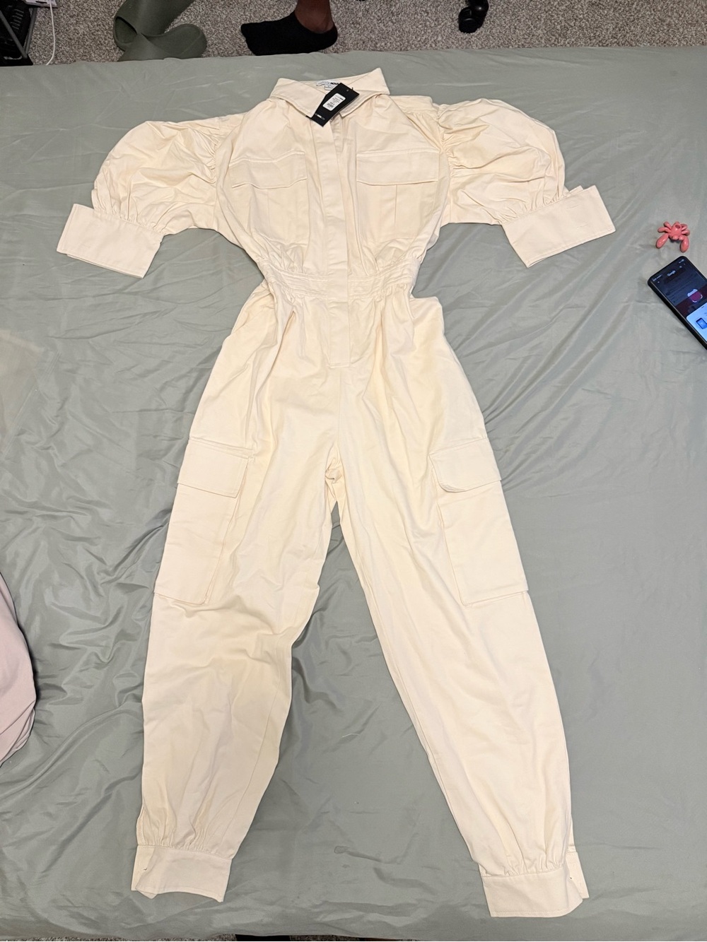 Fashion Nova Cream Puff Utility Cargo Jumpsuit